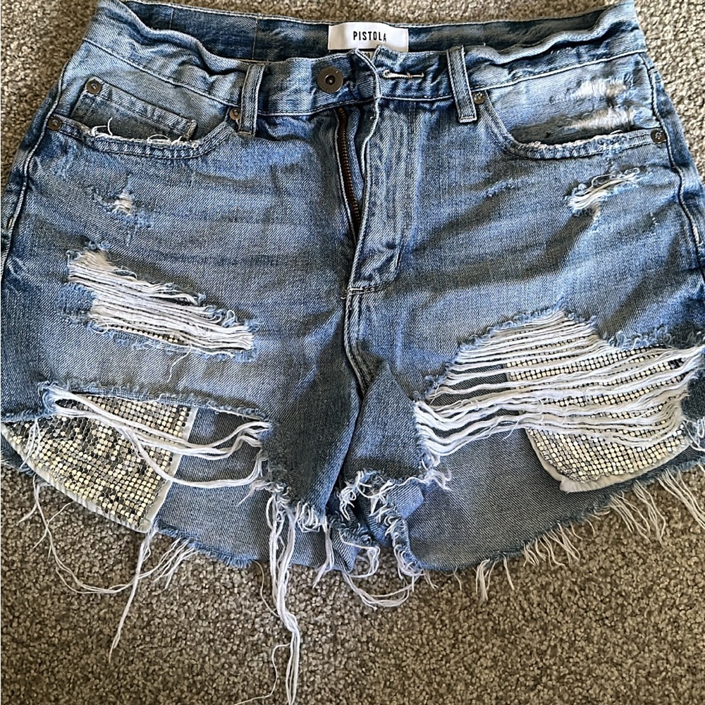 Pistola denim shorts with sequin pockets like brand new!